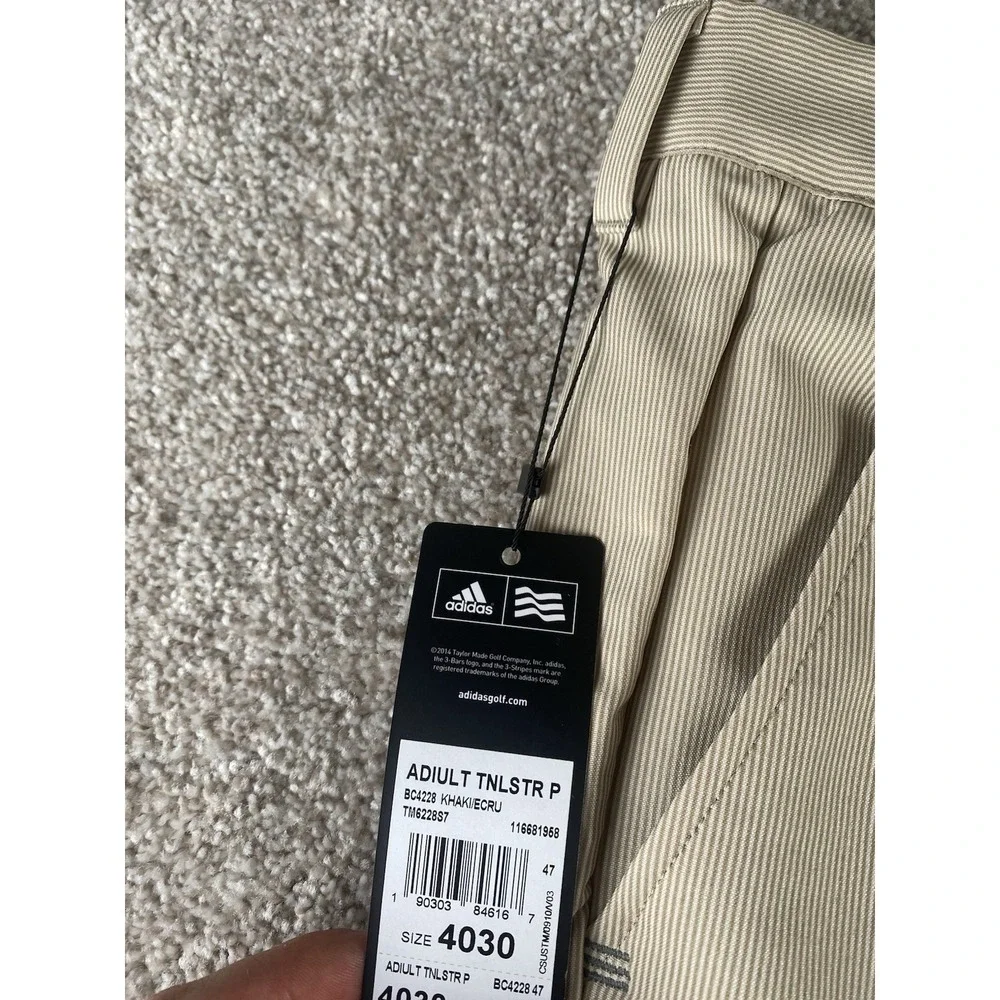 Adidas Beige Khaki Striped Golf Pants Mens 42x30 TNLSTR Wick Performance Stretch
